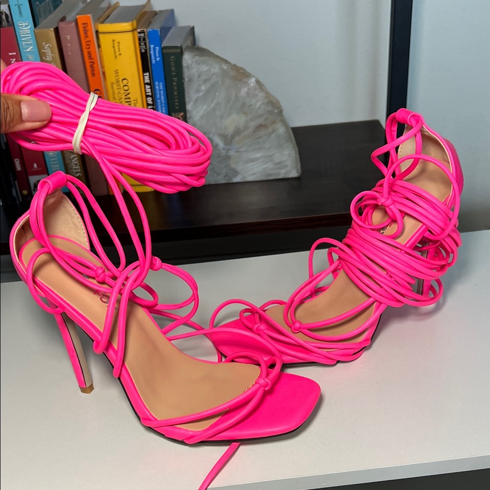 Elegant Neon Pink Strappy Heels